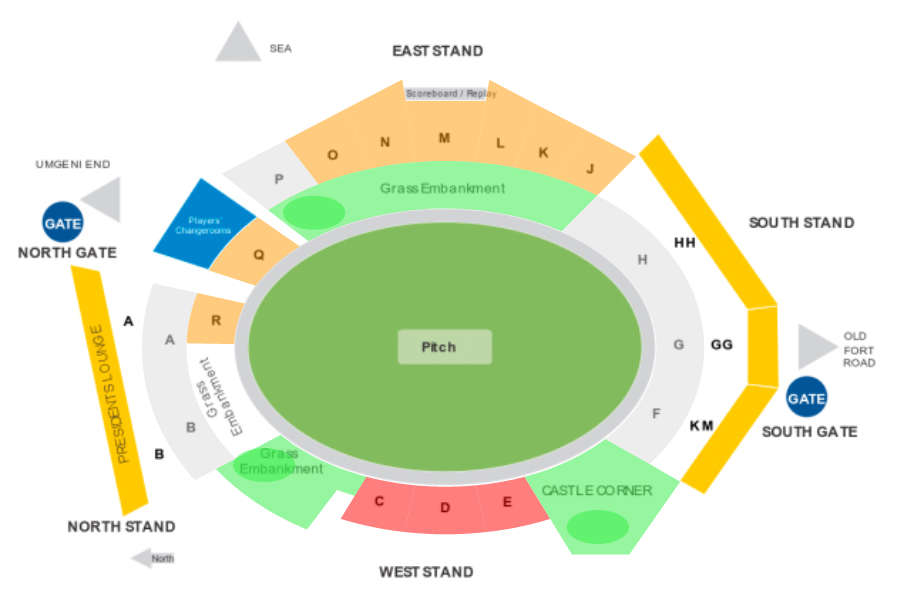 Kingsmead Cricket Ground seating plan